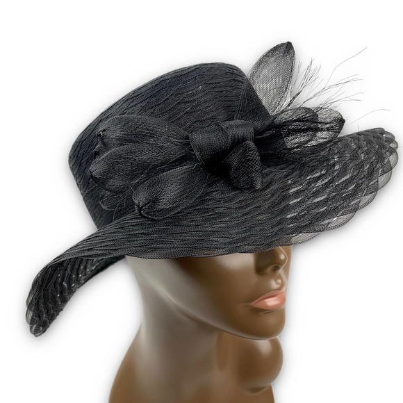 Vintage PLAZE SUITE NEW YORK glam black mesh hat with large bow - Picture 7 of 12